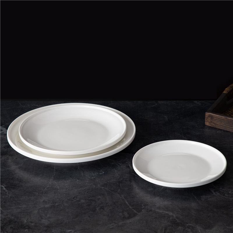 Farfurie albă pentru steak, farfurie ceramică de uz casnic, farfurie plată din porțelan pentru restaurante cu stil occidental