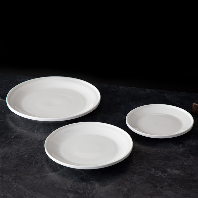 Farfurie albă pentru steak, farfurie ceramică de uz casnic, farfurie plată din porțelan pentru restaurante cu stil occidental