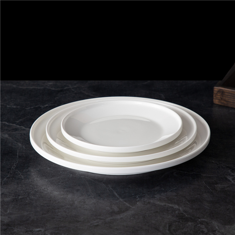 Farfurie albă pentru steak, farfurie ceramică de uz casnic, farfurie plată din porțelan pentru restaurante cu stil occidental