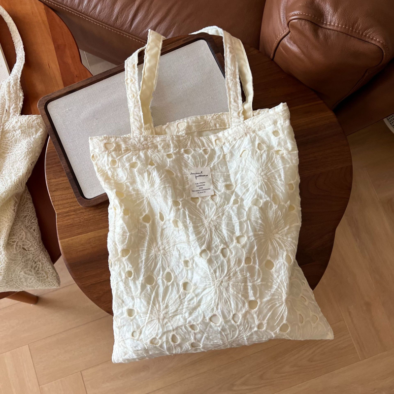 Su Xi torba za rameno od platna s čipkom i mrežastim uzorkom, francuski stil, ležerna romantična za žene