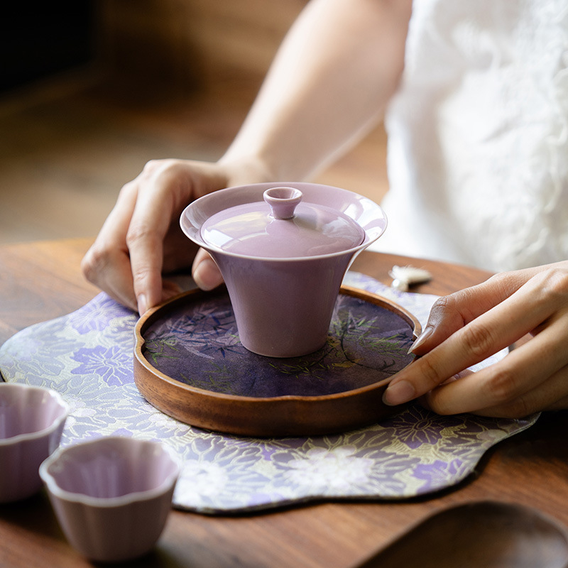 Gaiwan ceramic stil chinezesc nou, mov, pentru uz personal acasă sau la birou, set Gongfu de ceai minimalist și elegant.