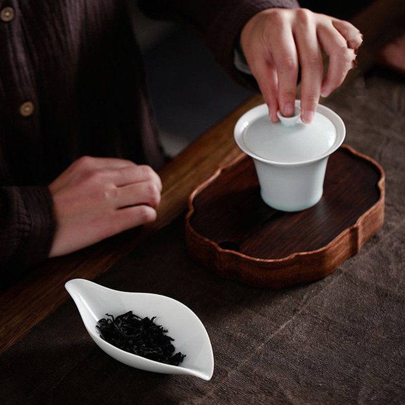 Accesorii pentru ceremonia ceaiului, din ceramică, lucrate manual: linguriță de ceai și lingură de ceai, culoare solidă, stil japonez