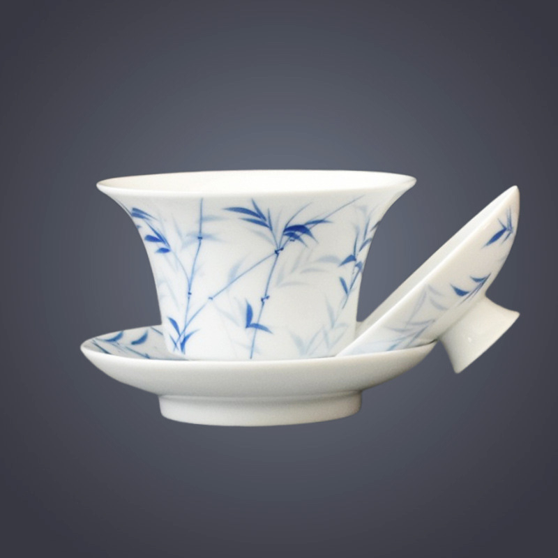 Vas cu capac Dehua din porțelan alb, ceramică pictată manual pentru ceai Kung Fu, ceașcă Three-Talent