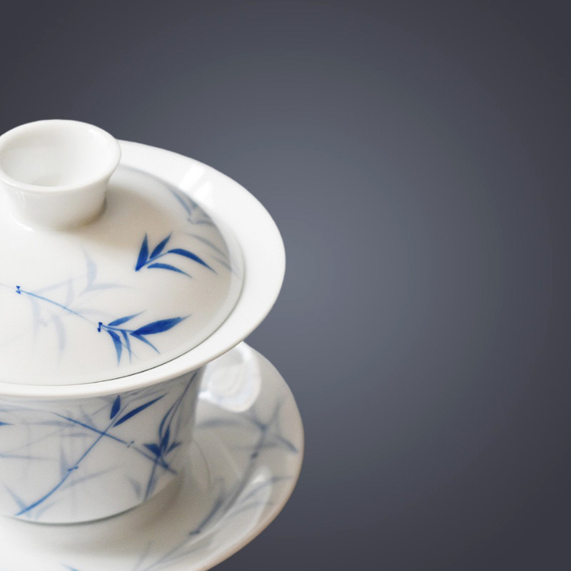 Vas cu capac Dehua din porțelan alb, ceramică pictată manual pentru ceai Kung Fu, ceașcă Three-Talent