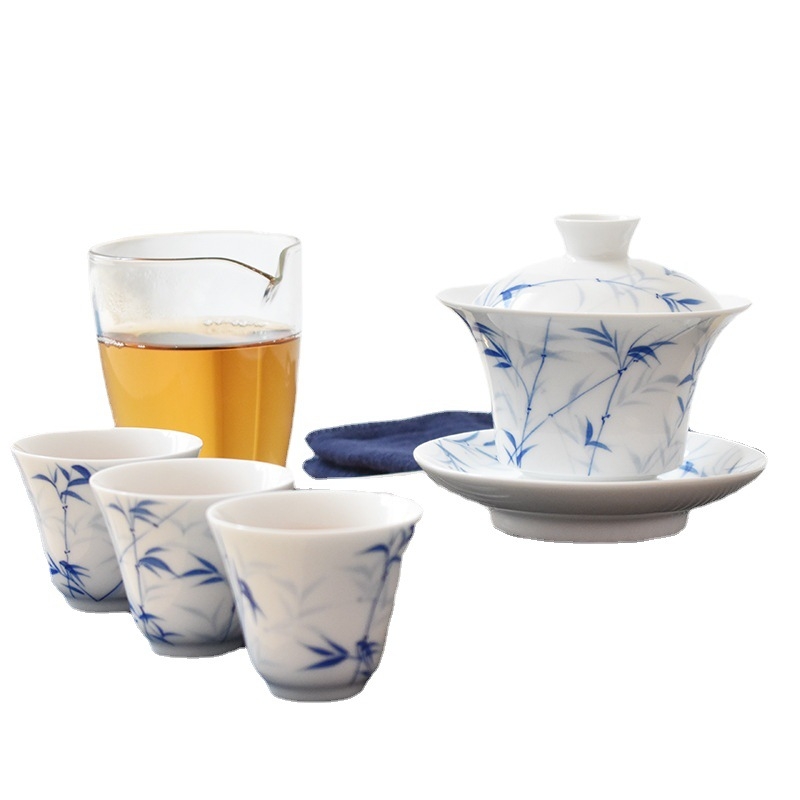 Vas cu capac Dehua din porțelan alb, ceramică pictată manual pentru ceai Kung Fu, ceașcă Three-Talent