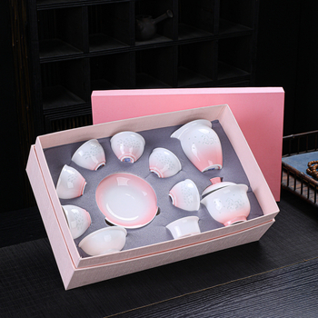 Set de ceai din ceramică roz, porțelan alb, cutie cadou, servește șase persoane, stil minimalist modern, ediție Anul Calului