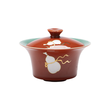 Ceainic gaiwan din porțelan Ru Kiln, Roșu Noroc, Mare, Anti-arzire, Făcut Manual pentru ceai de ceremonie