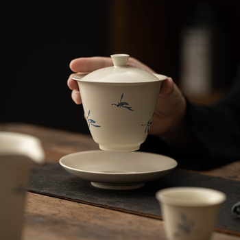 Gaiwan ceramic, trei piese, pictură manuală în nuanță cenușiu-ash, pentru uz casnic, stil minimalist de lux, set Gongfu de ceai, ceașcă cu capac anti-arzuri
