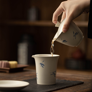 Gaiwan ceramic, trei piese, pictură manuală în nuanță cenușiu-ash, pentru uz casnic, stil minimalist de lux, set Gongfu de ceai, ceașcă cu capac anti-arzuri