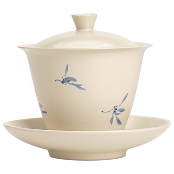 Gaiwan ceramic, trei piese, pictură manuală în nuanță cenușiu-ash, pentru uz casnic, stil minimalist de lux, set Gongfu de ceai, ceașcă cu capac anti-arzuri