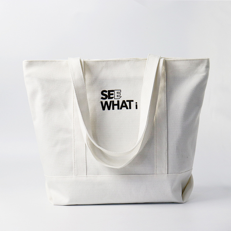 Geantă de pânză tip tote, în stoc, cu imprimare personalizată a logo-ului și imprimare flocking, pânză de înaltă calitate