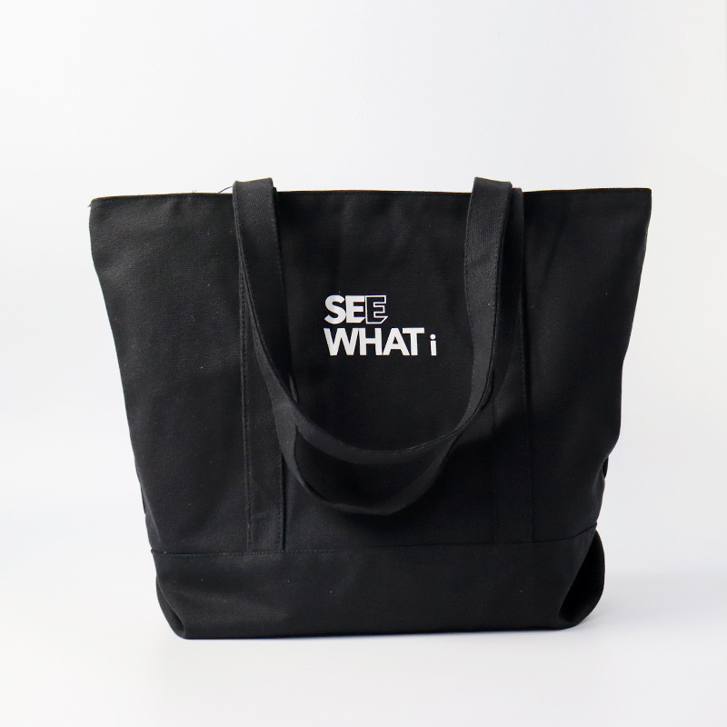 Geantă de pânză tip tote, în stoc, cu imprimare personalizată a logo-ului și imprimare flocking, pânză de înaltă calitate