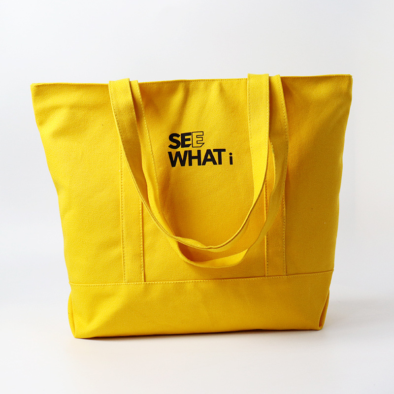 Geantă de pânză tip tote, în stoc, cu imprimare personalizată a logo-ului și imprimare flocking, pânză de înaltă calitate