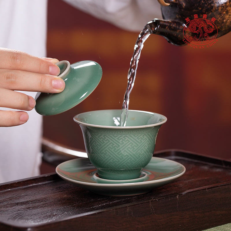 Vas de ceai Longquan Celadon cu capac, ceramică mare pentru ceremonia Gongfu, uz casnic