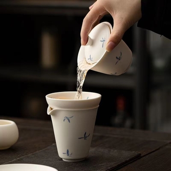 Set de ceai ceramic pictat manual cu orhidee, porțelan alb lapte, pentru casă și birou, bol cu capac în stil gaiwan pentru ceai Gongfu