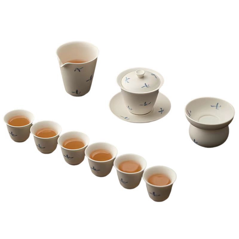 Set de ceai ceramic pictat manual cu orhidee, porțelan alb lapte, pentru casă și birou, bol cu capac în stil gaiwan pentru ceai Gongfu