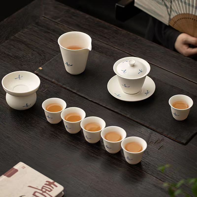Set de ceai ceramic pictat manual cu orhidee, porțelan alb lapte, pentru casă și birou, bol cu capac în stil gaiwan pentru ceai Gongfu