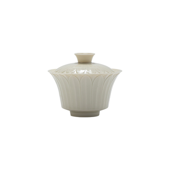 Guanlan gaiwan chinezesc retro cu petale albe de lotus, ceașcă ceramică cu capac pentru ceai Gongfu