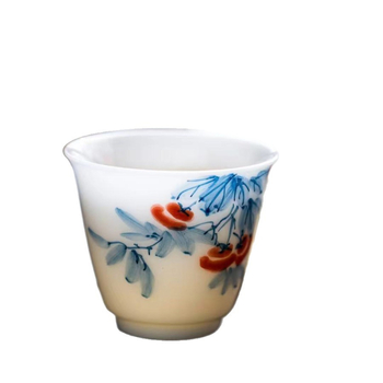 Porțelan Ice Jade, pictat manual, Persimmon și Ruyi — set ceai cu capac într-o cutie cadou