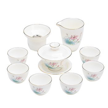 Set de ceai din porțelan alb de calitate, porțelan de oase, pentru 6 persoane, pictat manual, stil modern minimalist, gaiwan cu cești
