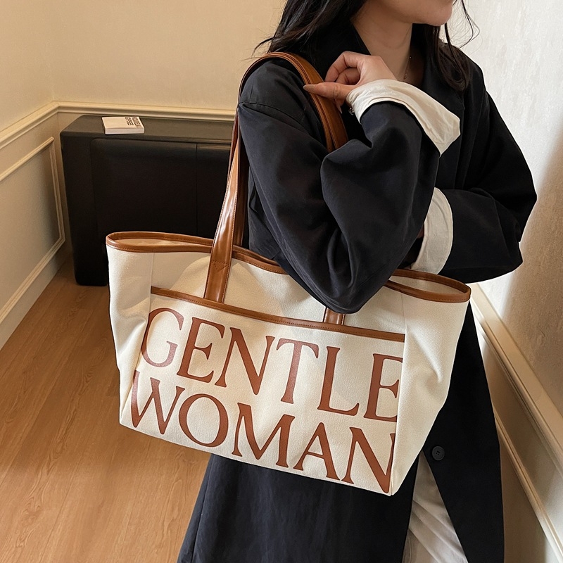 Gentlewoman Torba od platna velike kapacitete, torba za rame Tote, 2026 novi stil s teksturom