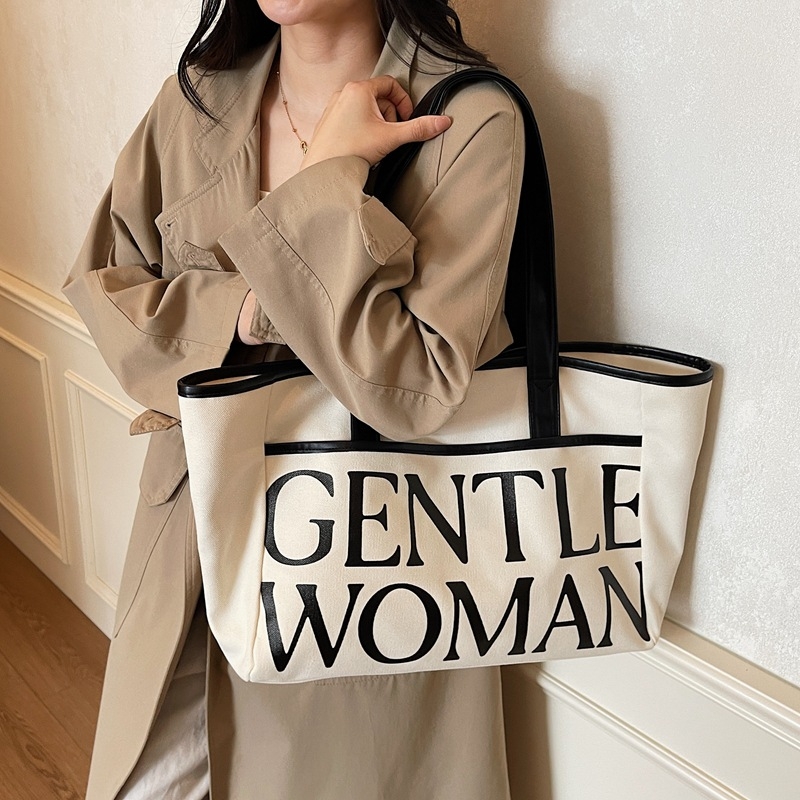Gentlewoman Torba od platna velike kapacitete, torba za rame Tote, 2026 novi stil s teksturom