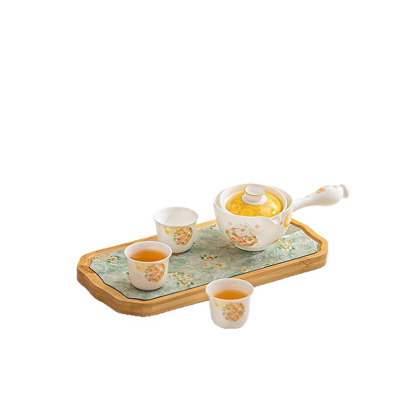 Set de ceai Songfa din porțelan cu os, design iepuraș cu flori, Gongfu în cutie cadou