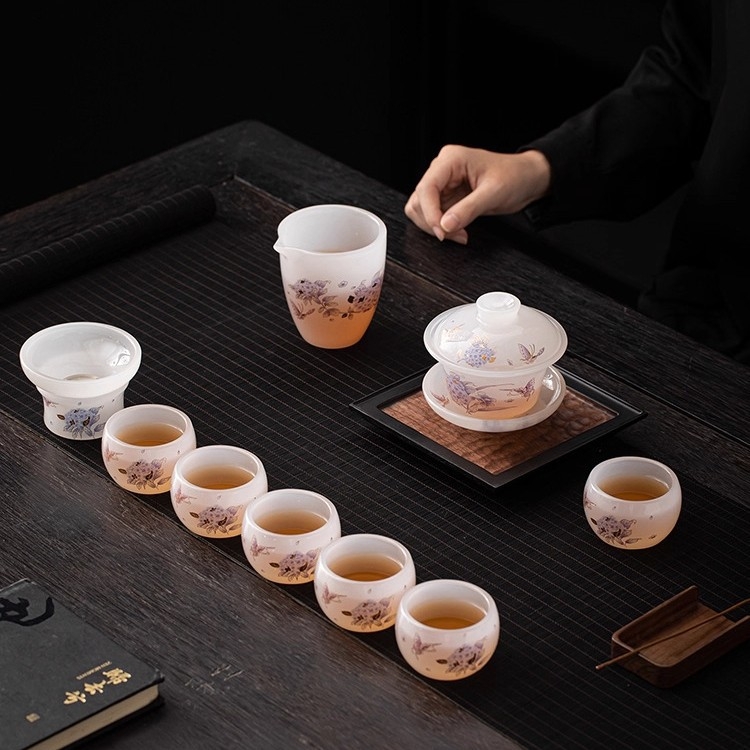 Set de ceai cu gaiwan din sticlă și ceainic Xi Shi, set ceramic de ceai, lux ușor pentru acasă