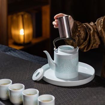 Set Gongfu din porțelan alb de înaltă calitate, cu gaiwan, ceainic și căni – cutie cadou, pentru șase persoane, stil modern minimalist