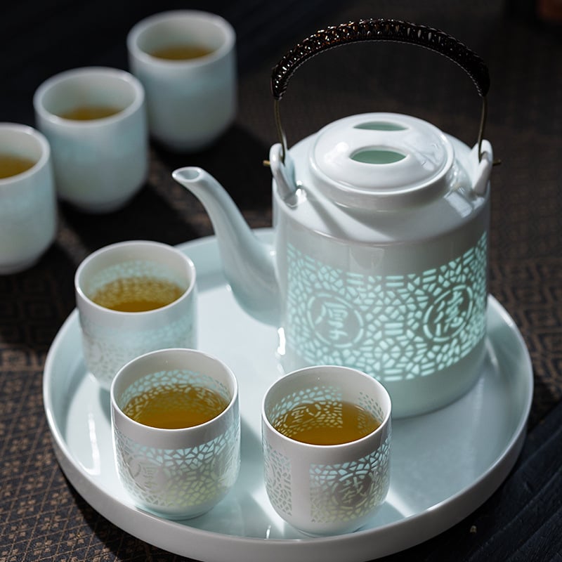 Set Gongfu din porțelan alb de înaltă calitate, cu gaiwan, ceainic și căni – cutie cadou, pentru șase persoane, stil modern minimalist