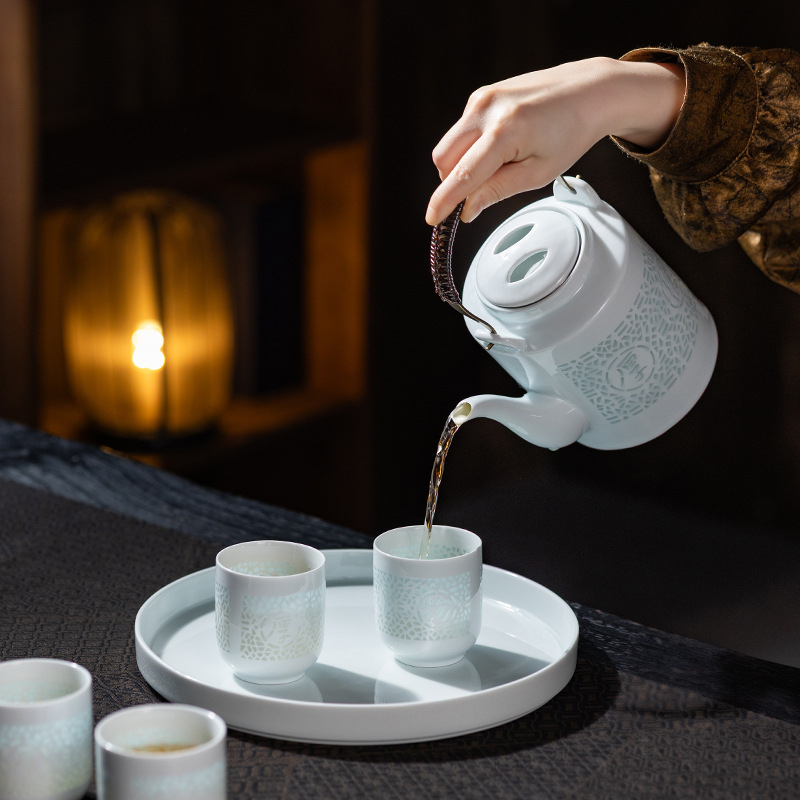 Set Gongfu din porțelan alb de înaltă calitate, cu gaiwan, ceainic și căni – cutie cadou, pentru șase persoane, stil modern minimalist