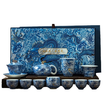 Valódi, magas minőségű kézzel készített Gongfu teáskészlet cloisonné ezüst dragon, zománc és jáde, gaiwan fedéllel és Phoenix teáskannával