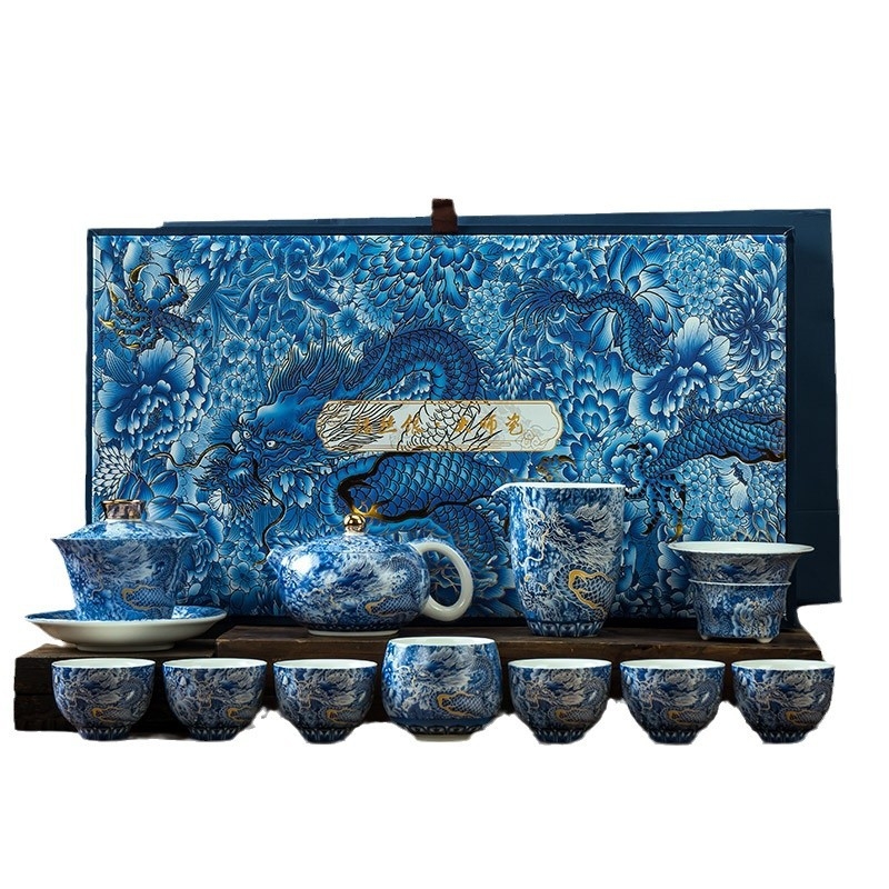 Valódi, magas minőségű kézzel készített Gongfu teáskészlet cloisonné ezüst dragon, zománc és jáde, gaiwan fedéllel és Phoenix teáskannával