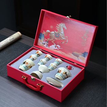 Set de ceai Jinmanafu pentru casă și birou, ceremonie de ceai tradițională chinezească, vas ceramic acoperit cu glazură în trei culori, cutie cadou, servește până la 6 persoane
