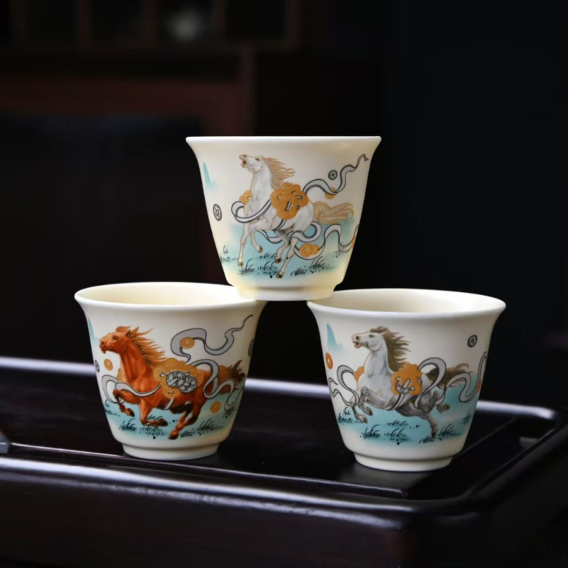 Set de ceai Jinmanafu pentru casă și birou, ceremonie de ceai tradițională chinezească, vas ceramic acoperit cu glazură în trei culori, cutie cadou, servește până la 6 persoane
