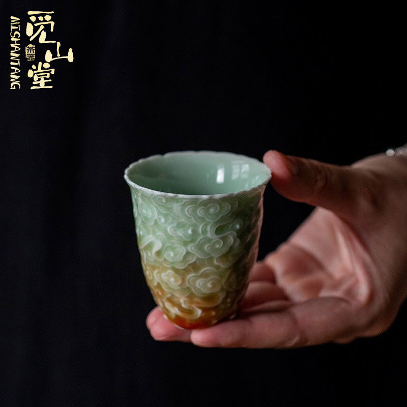 Cană mare de ceai în gradient Celadon, ceramică lucrată manual, pentru uz casnic, set de ceai Kung Fu