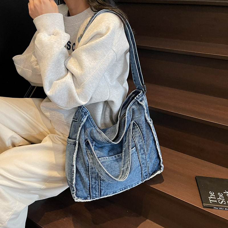 Denim tote torba u japanskom stilu, lagana za kampus, 2025
