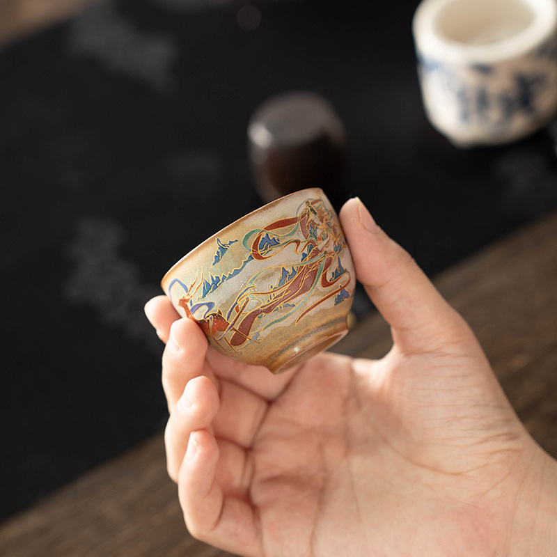 Ceașcă de ceai din porțelan Dunhuang Apsara – stil chinezesc retro, pentru uz casnic