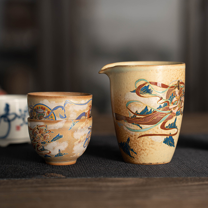Ceașcă de ceai din porțelan Dunhuang Apsara – stil chinezesc retro, pentru uz casnic