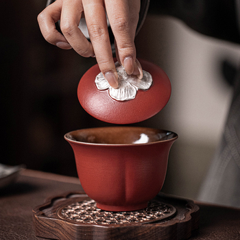 Vas ceramic cu capac Shino – stil retro pentru ceai Gongfu