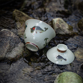 Set de ceai gaiwan cu capac, ceramică cu glazură celadon, accesorii pentru ceremonia Gongfu, în cutie cadou