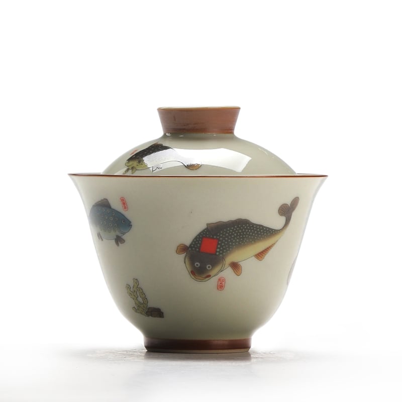 Set de ceai gaiwan cu capac, ceramică cu glazură celadon, accesorii pentru ceremonia Gongfu, în cutie cadou