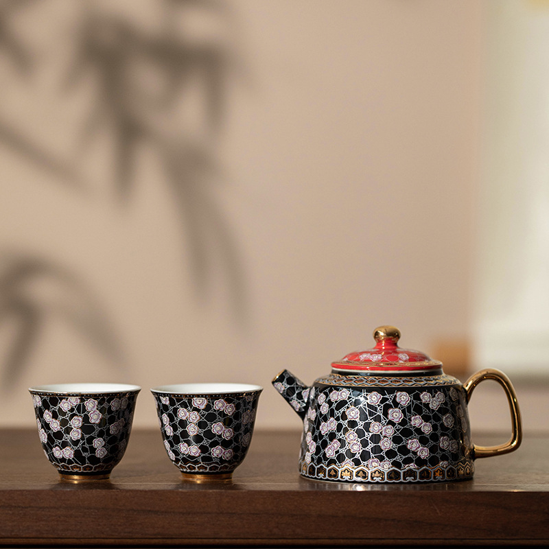 Set de ceai ceramic Gongfu cu cești de degustare, compact pentru casă și călătorii, cutie cadou pentru șase persoane
