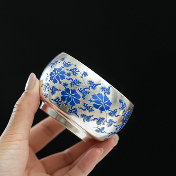 Ceșă de ceai din argint cu email bleu-alb, pentru uz casnic, stil chinezesc nou