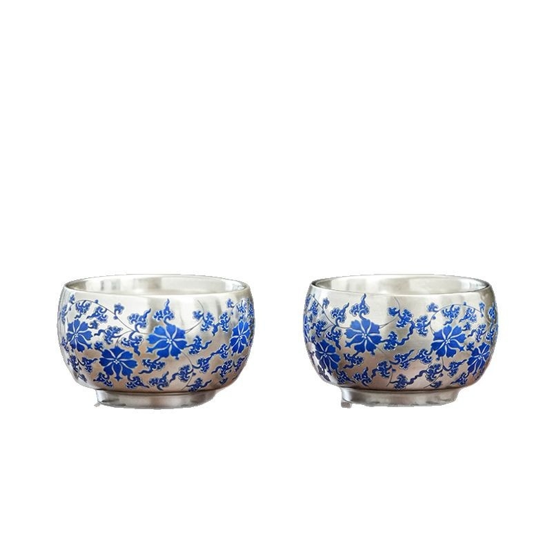 Ceșă de ceai din argint cu email bleu-alb, pentru uz casnic, stil chinezesc nou