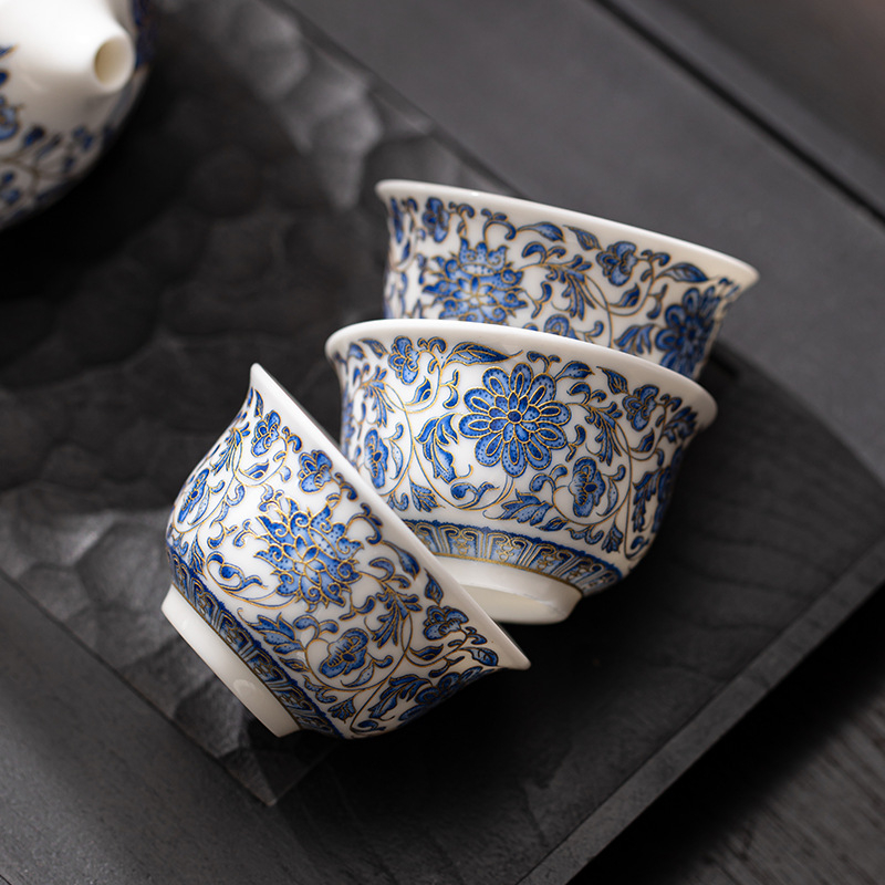 ceașcă de ceai din porțelan albastru și alb cu motiv lotus, ceramică de înaltă calitate, lux discret, ceașcă de ceai personală