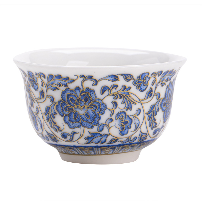 ceașcă de ceai din porțelan albastru și alb cu motiv lotus, ceramică de înaltă calitate, lux discret, ceașcă de ceai personală