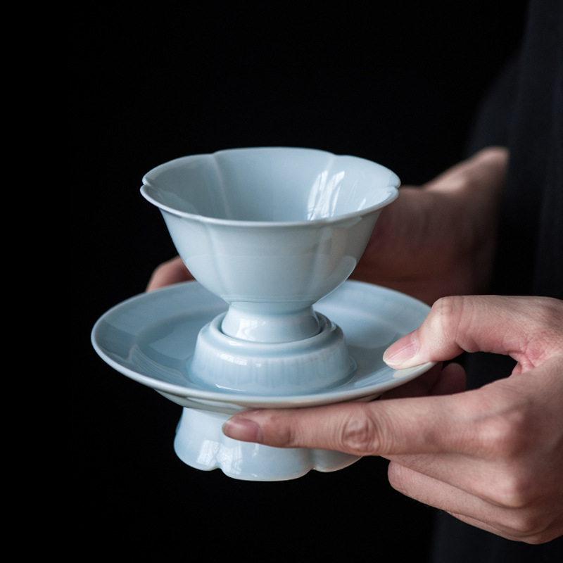 Ceașcă de ceai cu suport și margine dantelată, ceramică Kung Fu ceai set