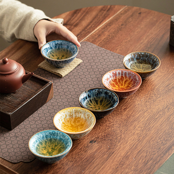 Set ceramic de ceai cu cești în stil chinezesc, glazură la temperaturi înalte, cutie cadou.