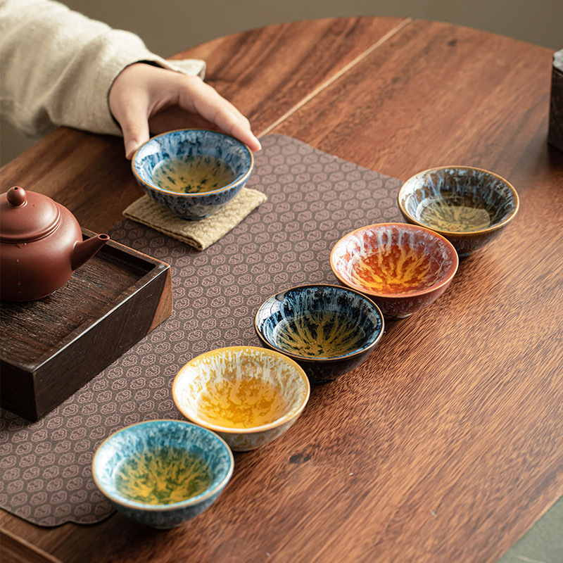 Set ceramic de ceai cu cești în stil chinezesc, glazură la temperaturi înalte, cutie cadou.